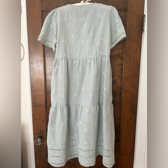 NWOT Wrap London Light Blue Teal Linen Embroidered Dress - Picture 6 of 9